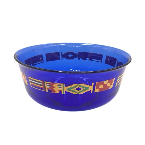 Vintage Arcoroc France African Kente‎ Pattern Cobalt Blue Glass Bowl 9” - Picture 1 of 9